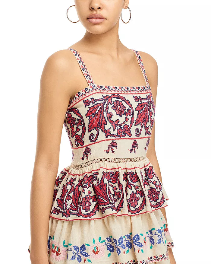 The Ramona Embroidered Dress by SEA New York showcases a sophisticated fit-and-flare silhouette with a flattering square neckline and secure back zip closure. Delicate embroidery adorns the entire dress, enhancing its refined appeal, while the tiered ruffle skirt adds movement and dimension. Designed with straps and fully lined for comfort, this piece combines elegance with thoughtful construction. Crafted in India, it exemplifies skilled artistry and attention to detail.