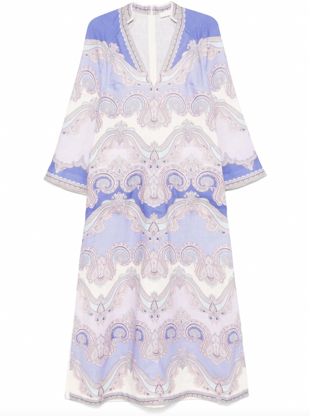 Elevate your wardrobe with the Maxine Midi Dress in delicate light purple by Zimmermann. Expertly designed with a plunging V-neckline and discreet rear zip, it offers both sophistication and comfort. Practical front patch pockets blend seamlessly with the refined silhouette, while side slits provide fluid movement and effortless elegance. Ideal for those seeking a polished look with functional details at any event.