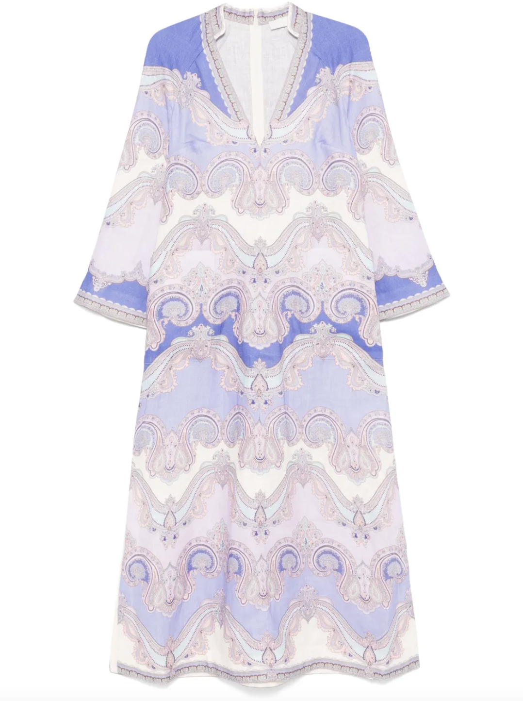 Elevate your wardrobe with the Maxine Midi Dress in delicate light purple by Zimmermann. Expertly designed with a plunging V-neckline and discreet rear zip, it offers both sophistication and comfort. Practical front patch pockets blend seamlessly with the refined silhouette, while side slits provide fluid movement and effortless elegance. Ideal for those seeking a polished look with functional details at any event.