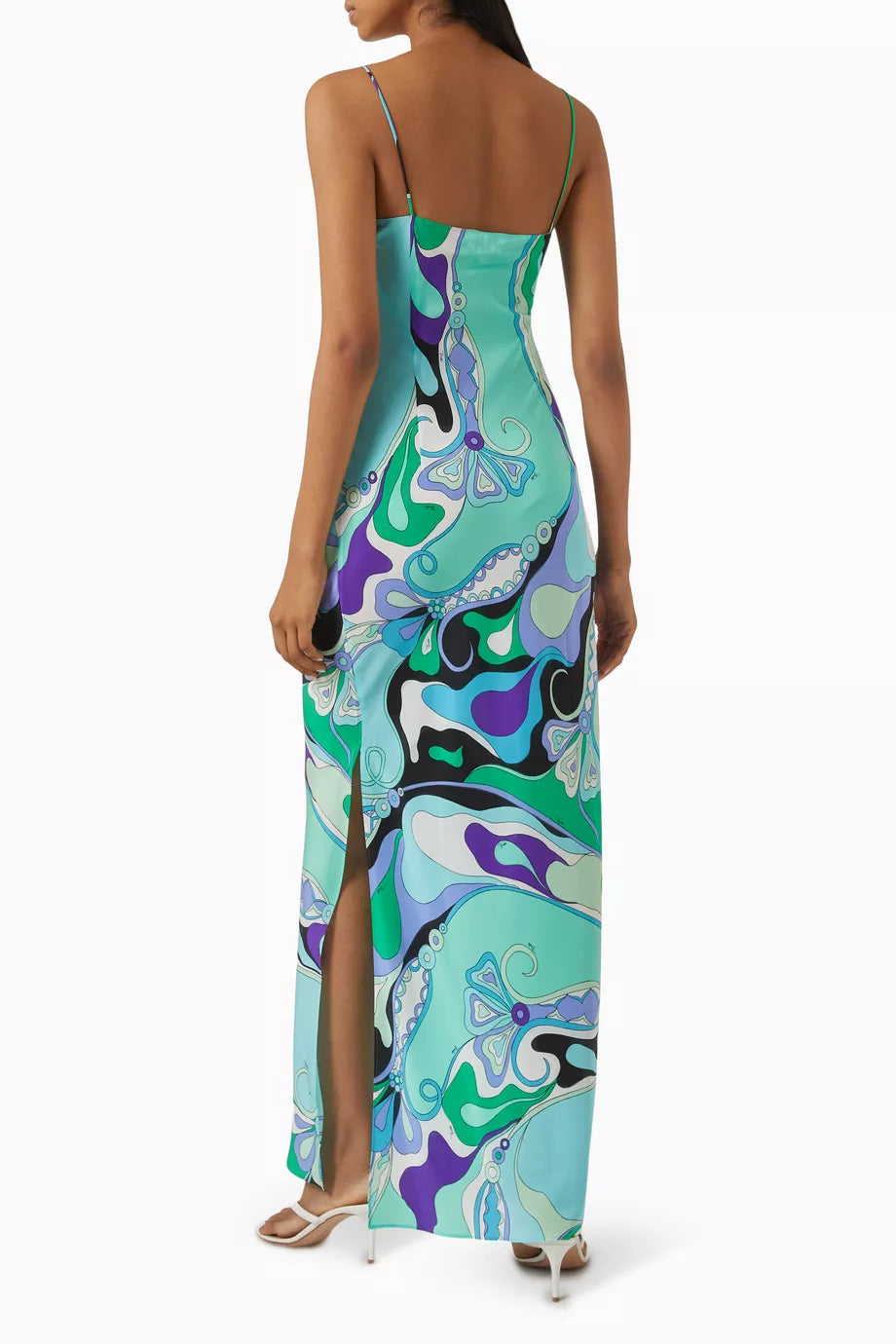 Crafted from luxurious silk crepe de chine, the Orchidee-print Maxi Dress by Pucci offers an elegant silhouette with a soft, flattering drape. Its vibrant print adds a sophisticated statement to your summer wardrobe, combining effortless style with exceptional comfort for warm-weather occasions.