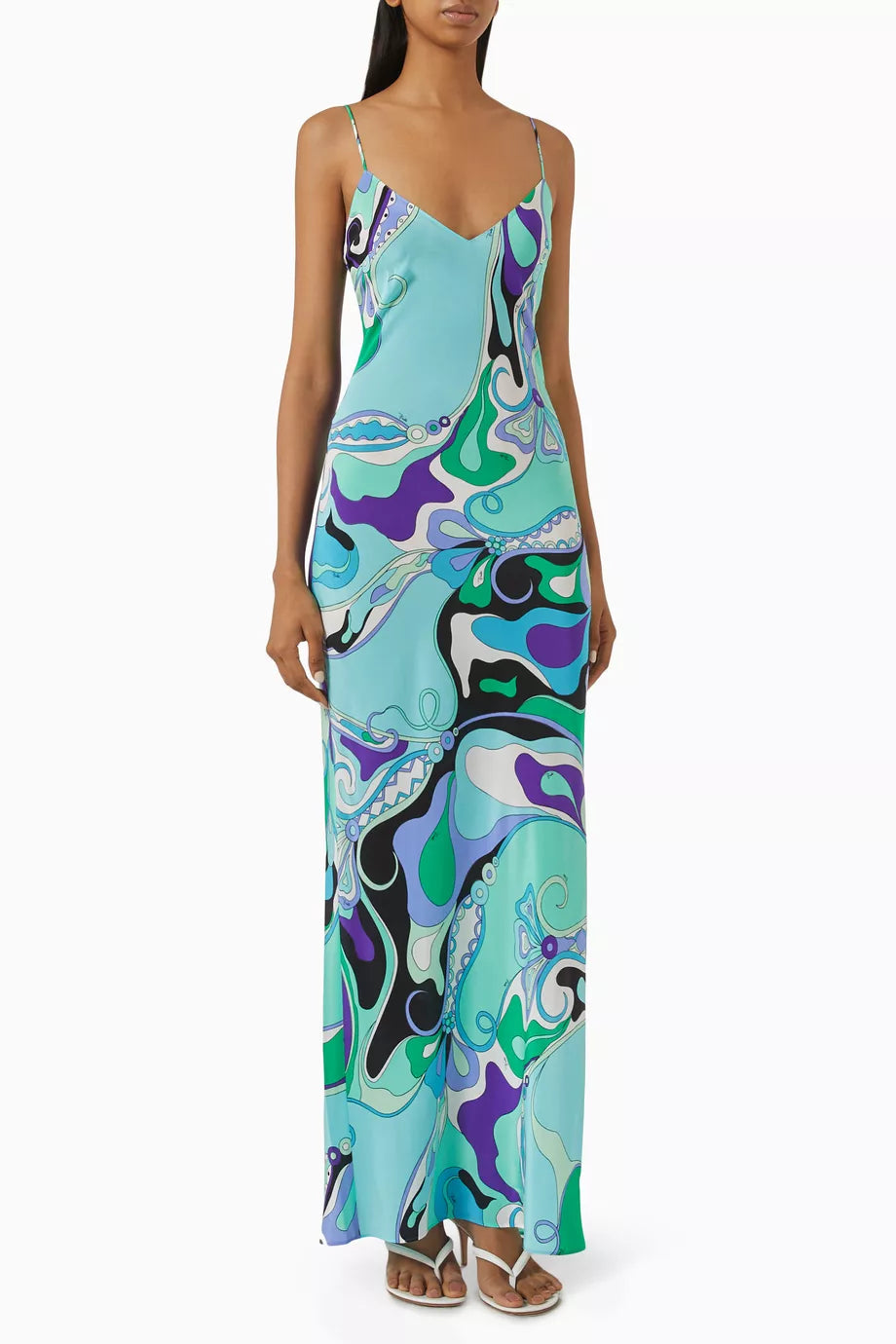 Crafted from luxurious silk crepe de chine, the Orchidee-print Maxi Dress by Pucci offers an elegant silhouette with a soft, flattering drape. Its vibrant print adds a sophisticated statement to your summer wardrobe, combining effortless style with exceptional comfort for warm-weather occasions.