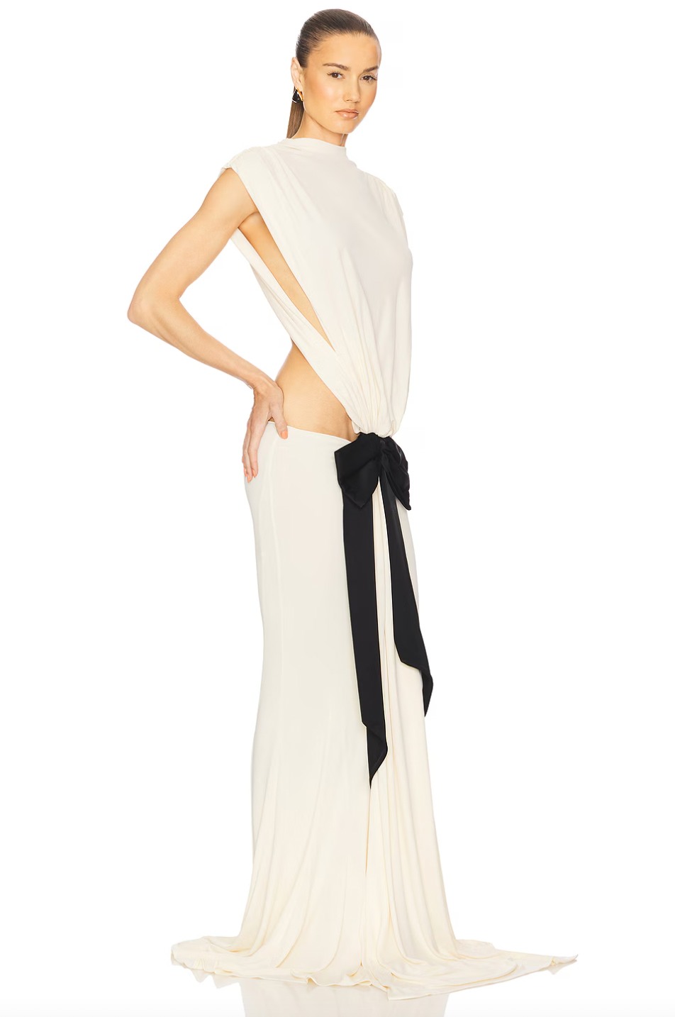 The Constantina Jersey Dress With Bow offers a sophisticated silhouette through its soft jersey fabric and strategic cut-outs at the back and waist, enhancing both style and fit. Its partial lining ensures comfort and ease of wear, while the satin bow detail provides an elegant accent. Designed for special occasions, this dress combines refined aesthetics with practical comfort for a polished, contemporary look.