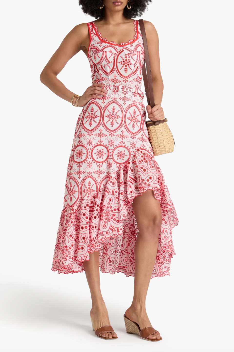 Elevate your wardrobe with the Tatyana Midi Dress by Charo Ruiz Ibiza. Crafted from a cotton-blend fabric featuring intricate broderie anglaise, this dress offers a lightweight yet structured feel. Its belted waist accentuates your silhouette while the ruffled details add a refined, feminine touch. Perfect for both casual and sophisticated occasions, the midi length ensures versatility and elegance. This dress harmonizes artisanal craftsmanship with modern design, delivering timeless style and comfort.