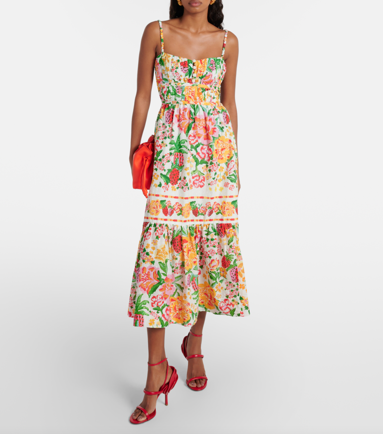 The Floral Sketch cotton midi dress from Farm Rio offers a refined blend of artistry and comfort. Crafted from breathable cotton, this dress features a delicate floral sketch print that enhances its sophisticated silhouette. Its midi length provides versatile styling options, making it ideal for both casual and semi-formal occasions. The natural fabric ensures comfort throughout the day while maintaining a polished look. 