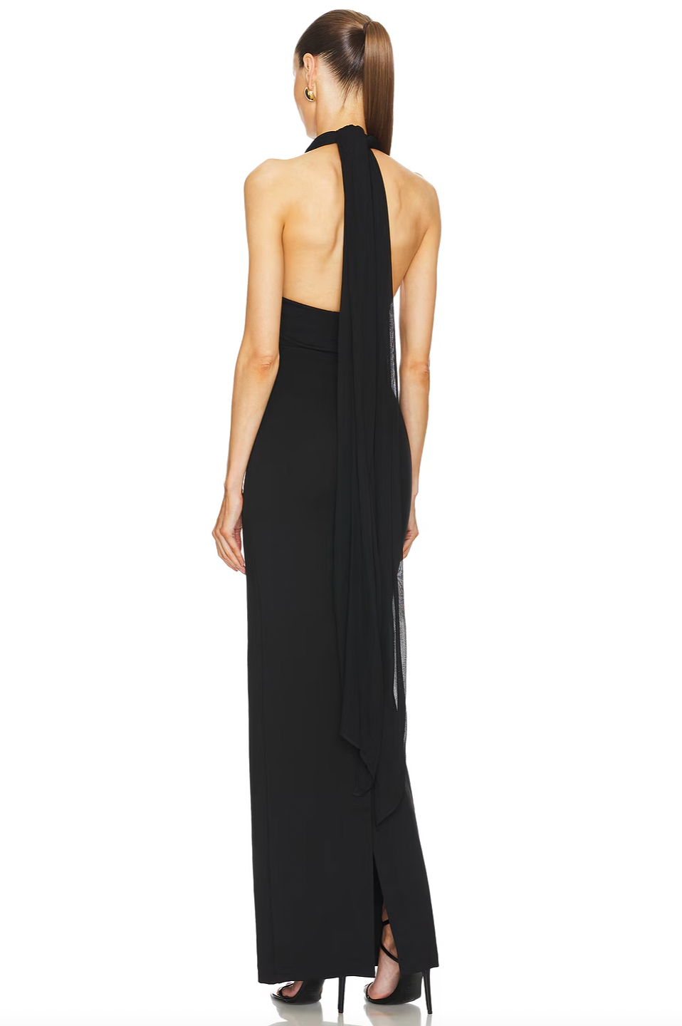 The Amber Dress by Helsa Studio strikes a perfect balance between elegance and daring style. Its sculpted silhouette and delicate draping create a flattering shape, while the halter neckline and sheer scarf add a sophisticated flair. The flared hem ensures graceful movement, and the sheer bodice introduces a bold, confident edge. Ideal for making a memorable impression, this dress offers a refined yet distinctive look for any special occasion.