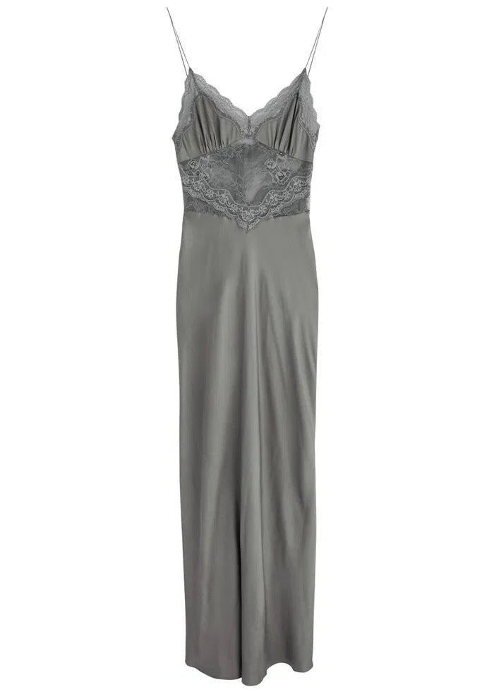 The Amoras Lace-Trimmed Satin Maxi Slip Dress exemplifies sophisticated contemporary design. Its smooth satin fabric drapes elegantly in a flattering maxi silhouette, enhanced by delicate lace trim to add refinement. Perfect for occasions requiring understated luxury, this dress seamlessly blends modern style with timeless elegance, embodying the confident color palette and sleek tailoring signature to its Australian heritage.