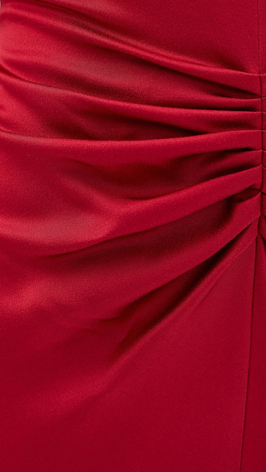 Elegant and refined, this floor-length dress by Victoria Beckham features luxurious mid-weight charmeuse that drapes beautifully without stretch. Strategic ruching at the waist creates a flattering silhouette while the crew neckline and short sleeves offer timeless sophistication. The hidden zip and hook-and-eye closure at the back ensure a seamless finish. Perfect for formal occasions and evening events where polished elegance is paramount.