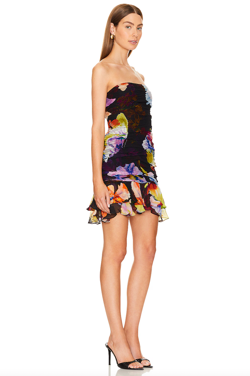 The Quin Mini Dress by Rococo Sand is crafted from pleated chiffon that drapes beautifully, enhancing your silhouette with elegant movement. Fully lined to ensure comfort and durability, it features a concealed side zipper for a sleek, tailored fit. This dress effortlessly blends refined style with sophisticated design, making it an ideal choice for any special occasion.