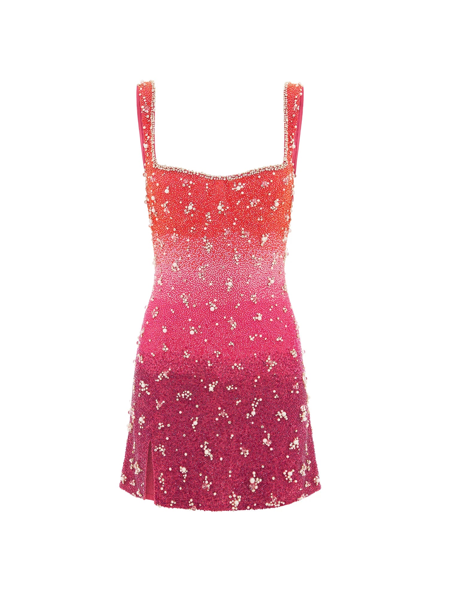 Crafted in the distinctive flared silhouette, the Sunset Gradient Dress by Clio Peppiatt features a sweetheart neckline and exquisite hand-beading by skilled artisans. The dress showcases a captivating sunset gradient enhanced with shimmering clear baubles and crystals, creating a luminous effect that commands attention.