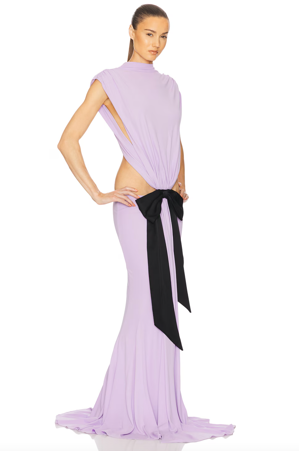 The Constantina Jersey Dress With Bow offers a sophisticated silhouette through its soft jersey fabric and strategic cut-outs at the back and waist, enhancing both style and fit. Its partial lining ensures comfort and ease of wear, while the satin bow detail provides an elegant accent. Designed for special occasions, this dress combines refined aesthetics with practical comfort for a polished, contemporary look.