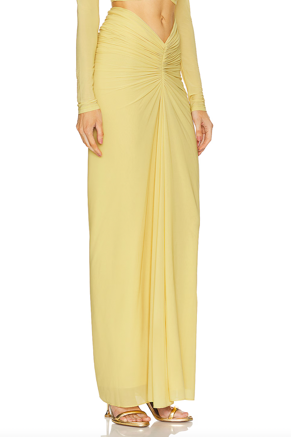 Expertly crafted, the Chase Skirt and Bebe Top by Ronny Kobo features a fully lined design for comfort and structure. Its hidden back zipper ensures a sleek silhouette and easy wear. The ruched slinky jersey fabric offers a sophisticated stretch and subtle texture, enhancing fit and movement. Ideal for occasions where refined style and ease are essential.