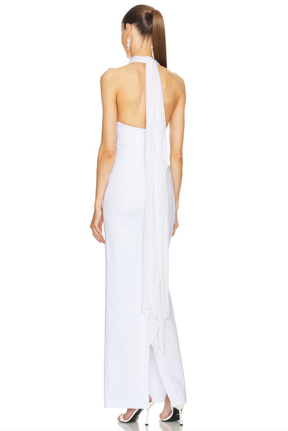 The Amber Dress by Helsa Studio strikes a perfect balance between elegance and daring style. Its sculpted silhouette and delicate draping create a flattering shape, while the halter neckline and sheer scarf add a sophisticated flair. The flared hem ensures graceful movement, and the sheer bodice introduces a bold, confident edge. Ideal for making a memorable impression, this dress offers a refined yet distinctive look for any special occasion.