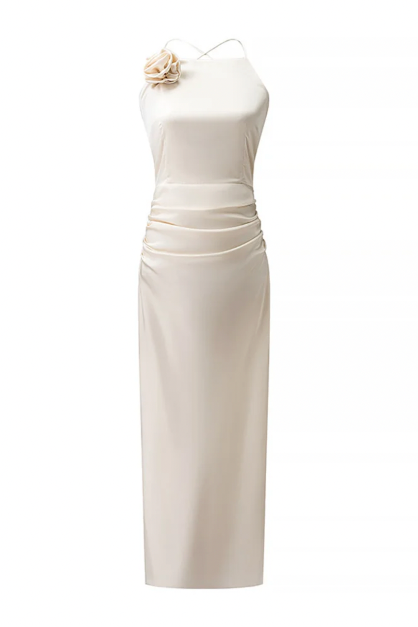 The Pianni Dress offers a refined combination of elegance and charm with its high boat neck adorned by delicate rosette appliqué. Featuring a flattering maxi length, a tie-up back for adjustable fit, and a discreet side seam zipper, this lined dress ensures a smooth silhouette without stretch. Designed to run true to size, it provides a sophisticated choice for formal occasions or stylish evenings.