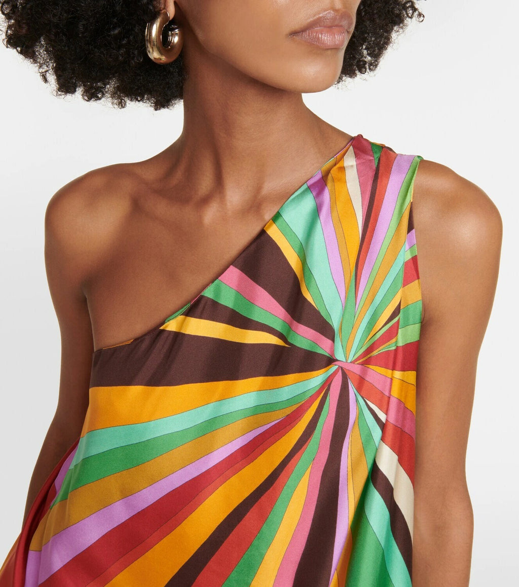 La DoubleJ's Roy maxi dress exemplifies refined craftsmanship through its collaboration with prestigious Milanese textile manufacturers. This striking one-shoulder silhouette features an archival striped pattern rendered in pure silk, delivering both visual intrigue and luxurious drape. The whimsical design balances bold pattern work with elegant proportions, making it an exceptional choice for those seeking distinctive, investment-worthy pieces that transcend seasonal trends.