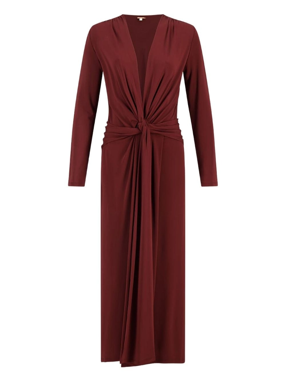 The Finding Yourself dress in rich chocolate brown features a flattering V-neck and long sleeves for versatile wear. Its detachable adjustable waist strap allows you to customize your silhouette for a tailored fit, making it a sophisticated choice for days when you want both comfort and style.