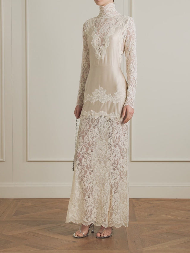 You'll find so many beautiful lace creations in Rabanne's Fall '24 collection. This maxi dress is cut from the delicate fabric and has silk-satin panels to contrast the sheer construction.